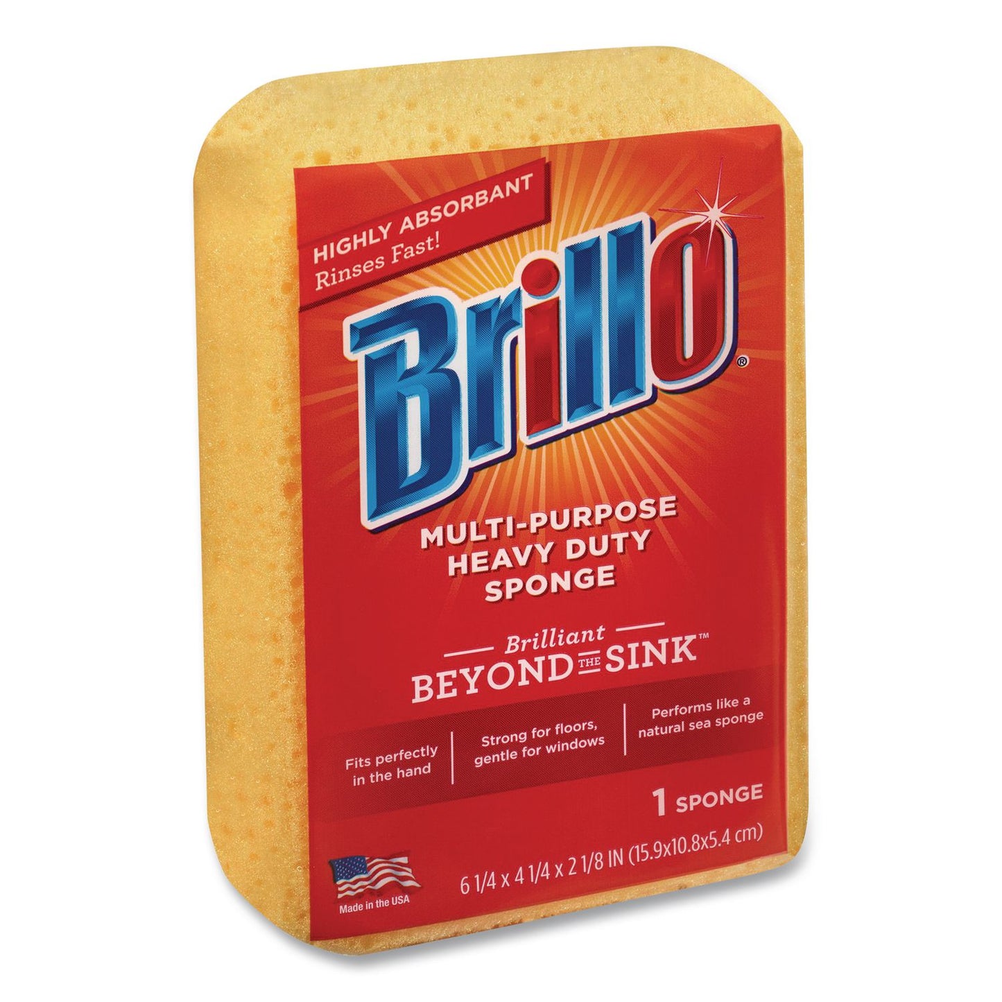 Brillo® Multi-Purpose Sponge, 4.25 x 6.25, 2.12" Thick, Yellow, 6/Carton (AMY22401)