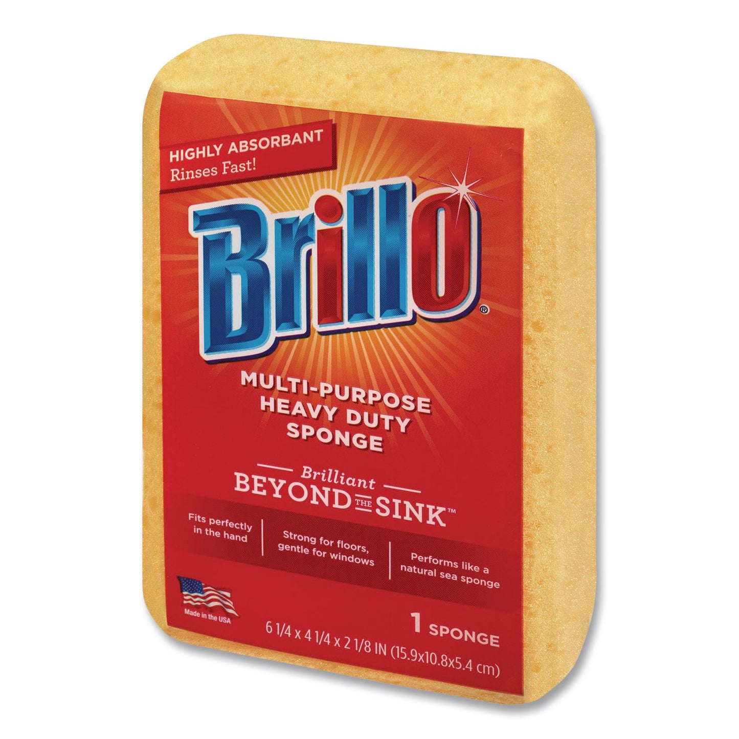 Brillo® Multi-Purpose Sponge, 4.25 x 6.25, 2.12" Thick, Yellow, 6/Carton (AMY22401)