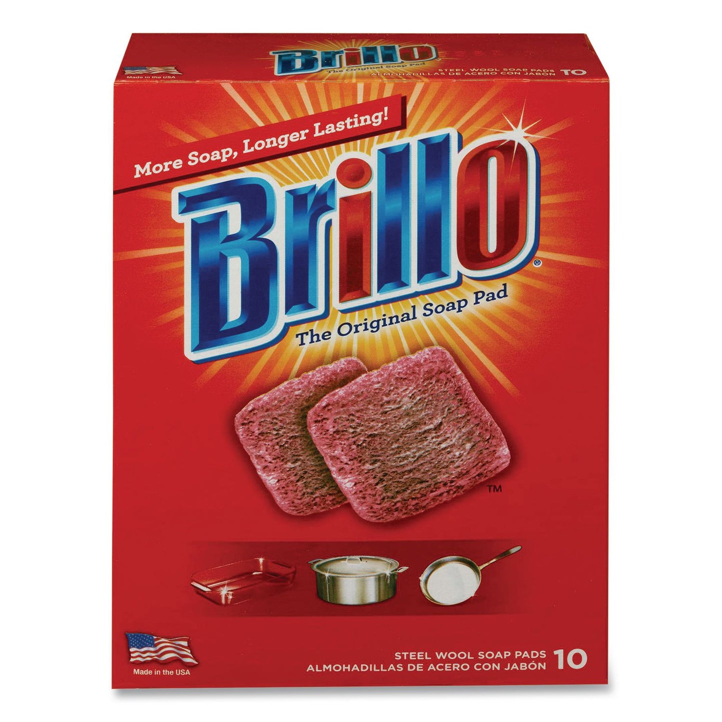 Brillo® Steel Wool Soap Pads, 2.5 x 3, Gray/Pink, 10 Pads/Box, 12 Boxes/Carton (AMY23310)