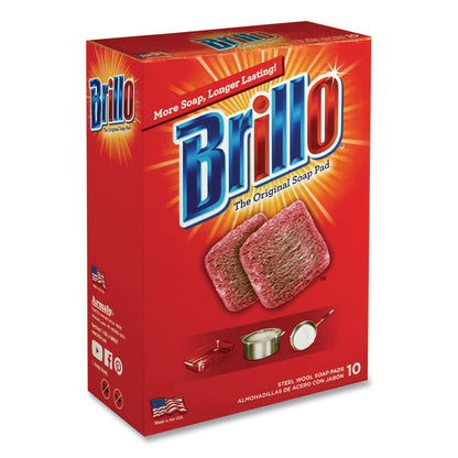 Brillo® Steel Wool Soap Pads, 2.5 x 3, Gray/Pink, 10 Pads/Box, 12 Boxes/Carton (AMY23310)