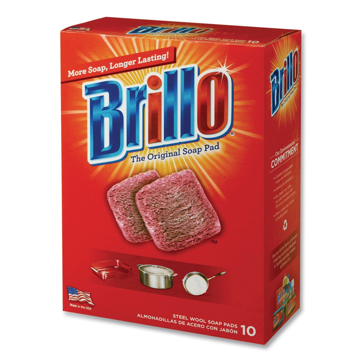 Brillo® Steel Wool Soap Pads, 2.5 x 3, Gray/Pink, 10 Pads/Box, 12 Boxes/Carton (AMY23310)