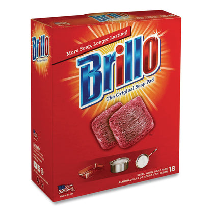 Brillo® Steel Wool Soap Pads, 2.5 x 3, Gray/Pink, 18 Pads/Box, 12 Boxes/Carton (AMY23318)