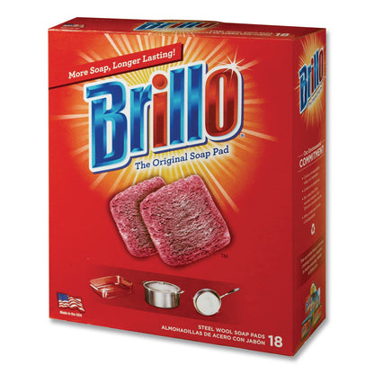 Brillo® Steel Wool Soap Pads, 2.5 x 3, Gray/Pink, 18 Pads/Box, 12 Boxes/Carton (AMY23318)