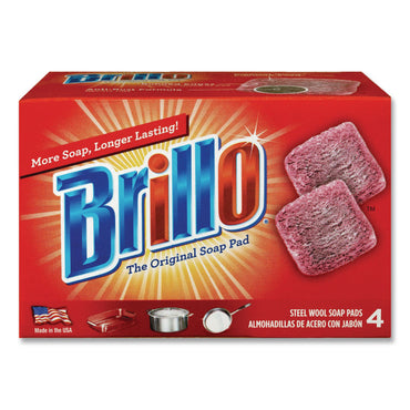 Brillo® Steel Wool Soap Pads, 2.5 x 3, Gray/Pink, 4 Pads/Box, 12 Boxes/Carton (AMY53304)