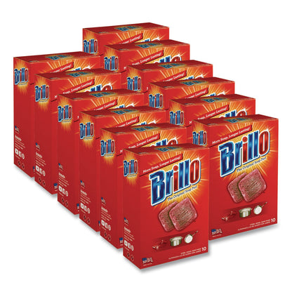Brillo® Steel Wool Soap Pads, 2.5 x 3, Gray/Pink, 10 Pads/Box, 12 Boxes/Carton (AMY23310)