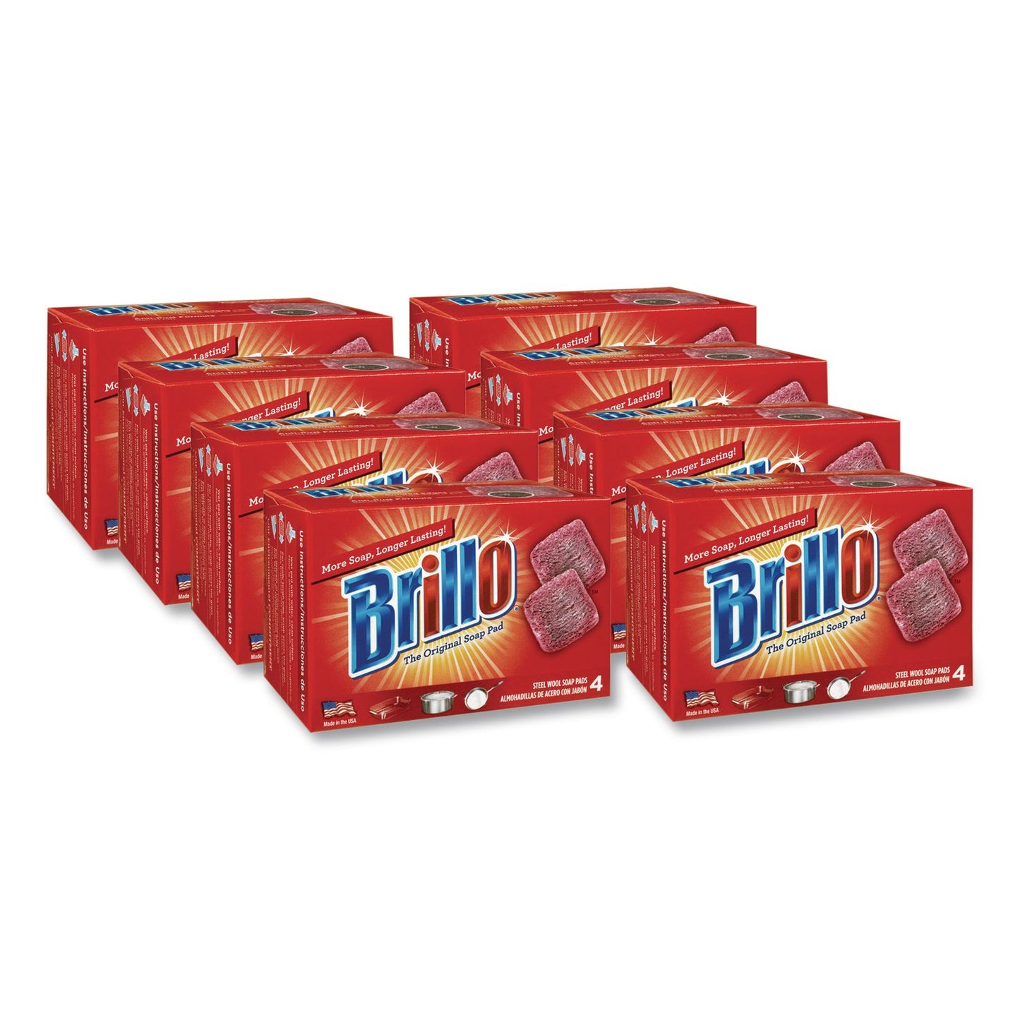 Brillo® Steel Wool Soap Pads, 2.5 x 3, Gray/Pink, 4 Pads/Box, 12 Boxes/Carton (AMY53304)