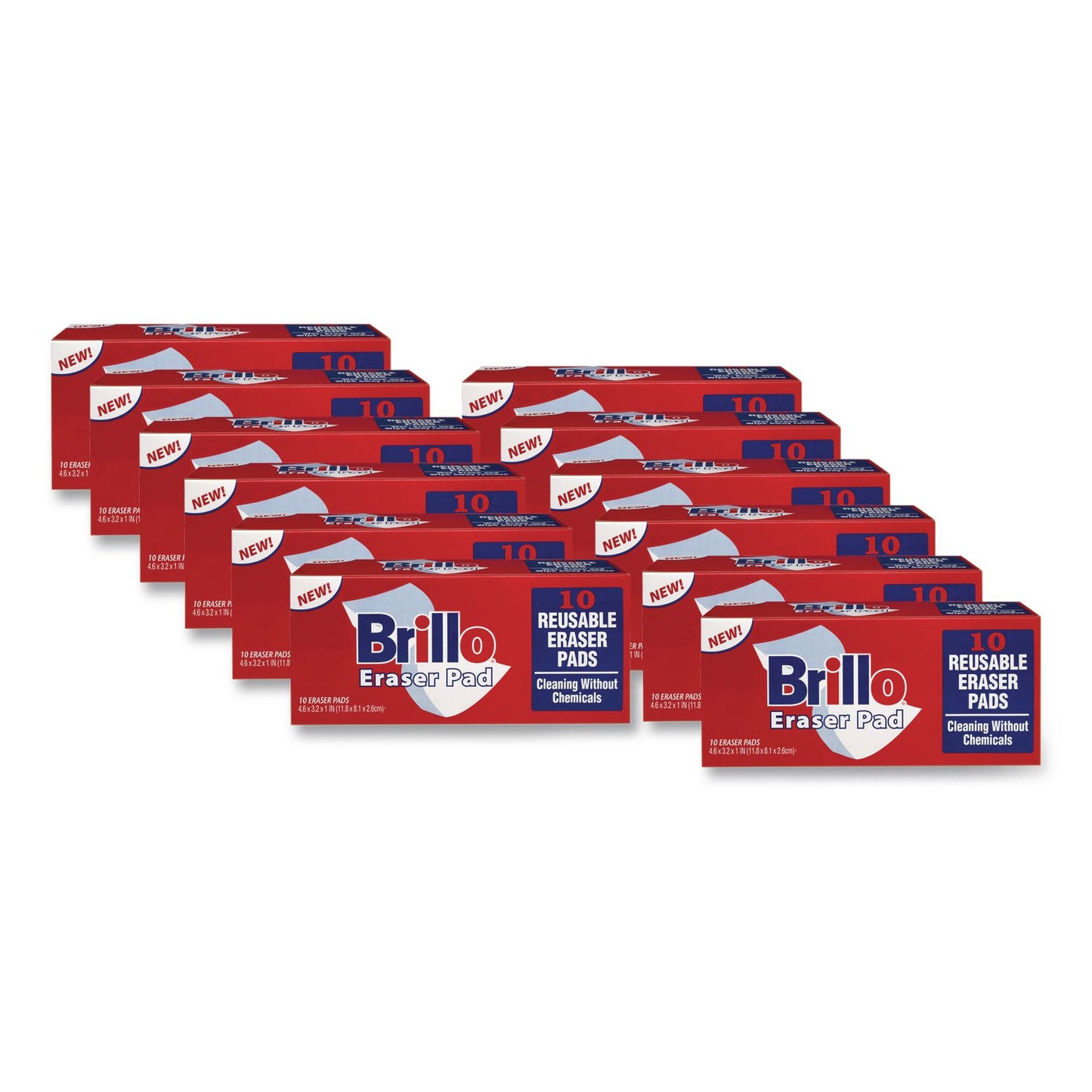 Brillo® Commercial Eraser Pads, 3.2 x 4.6, 1" Thick, White, 10 Erasers/Box, 12 Boxes/Carton (AMY56102)