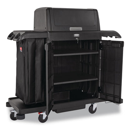 Rubbermaid® Commercial Housekeeping Cart with Hood and Doors, Plastic, 4 Shelves,1 Bin, 24.4 x 62.4 x 56.9, Black (RCP2202587)