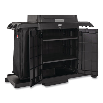 Rubbermaid® Commercial Housekeeping Cart with Hood and Doors, Plastic, 4 Shelves,1 Bin, 24.4 x 62.4 x 56.9, Black (RCP2202587)