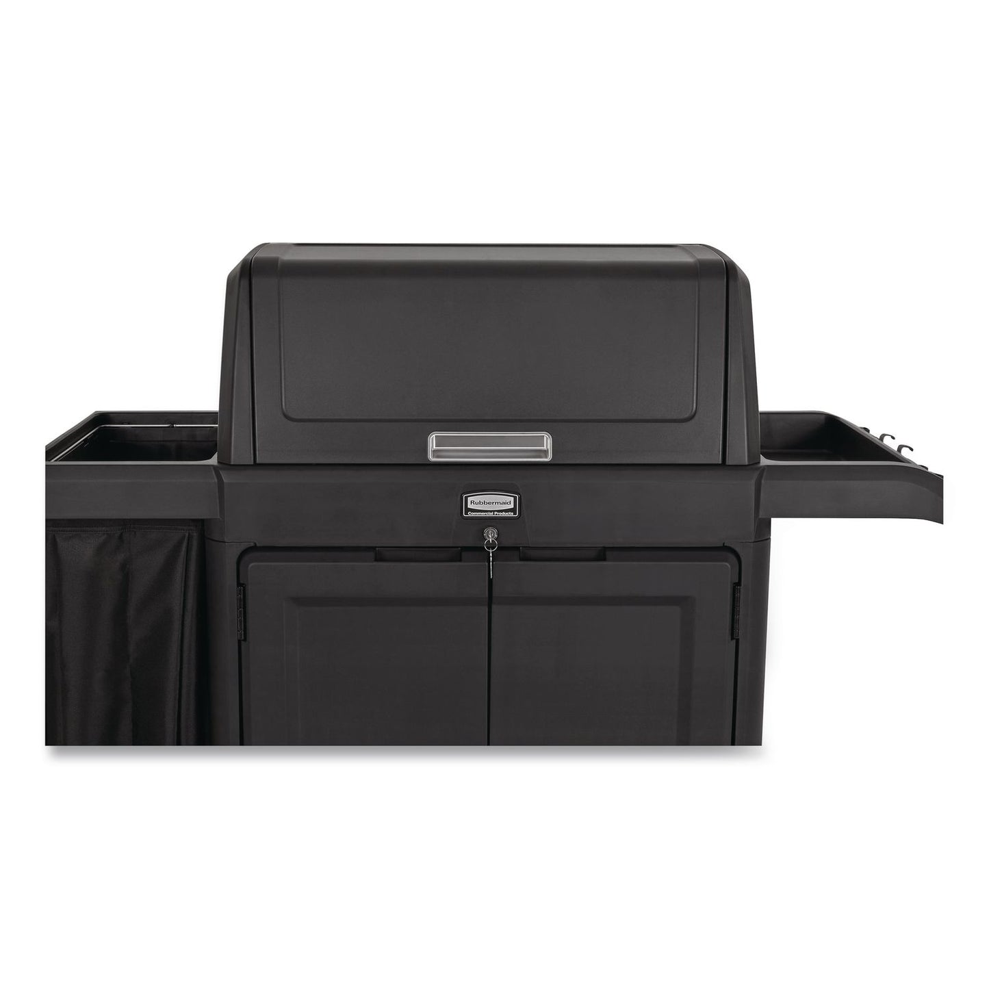 Rubbermaid® Commercial Housekeeping Cart with Hood and Doors, Plastic, 4 Shelves,1 Bin, 24.4 x 62.4 x 56.9, Black (RCP2202587)