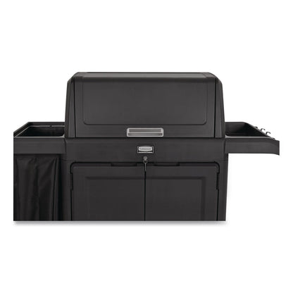 Rubbermaid® Commercial Housekeeping Cart with Hood and Doors, Plastic, 4 Shelves,1 Bin, 24.4 x 62.4 x 56.9, Black (RCP2202587)