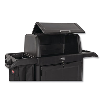 Rubbermaid® Commercial Housekeeping Cart with Hood and Doors, Plastic, 4 Shelves,1 Bin, 24.4 x 62.4 x 56.9, Black (RCP2202587)