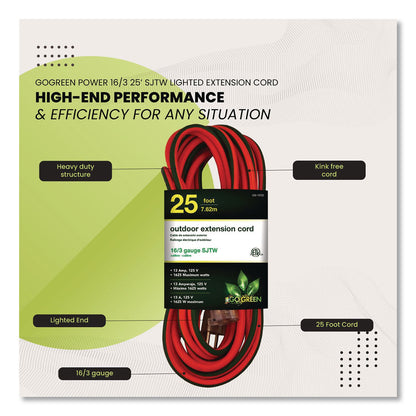 GoGreen Power 16 AWG Outdoor Extension Cord, 25 ft, 13 A, Orange (GGP13725)