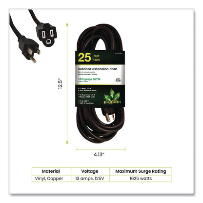 GoGreen Power 16 AWG Outdoor Extension Cord, 25 ft, 13 A, Black (GGP13725BK)