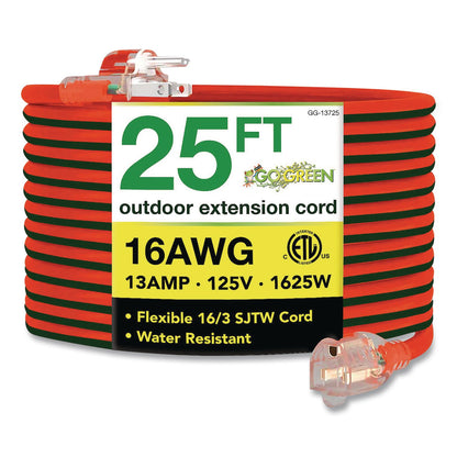 GoGreen Power 16 AWG Outdoor Extension Cord, 25 ft, 13 A, Orange (GGP13725)