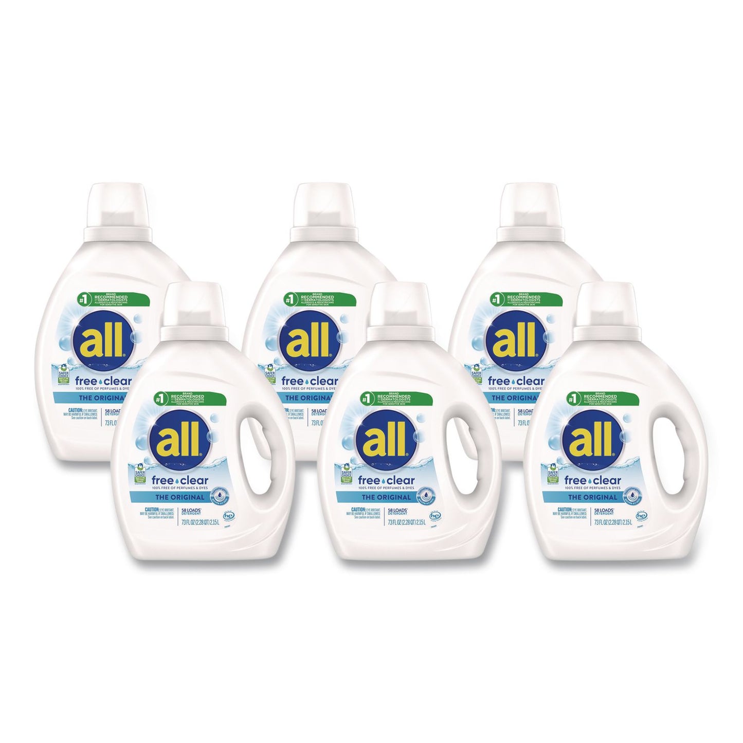 all® Free Clear HE Laundry Detergent, 58 Loads, Unscented, 73 oz Bottle, 6/Carton (DIA47415)