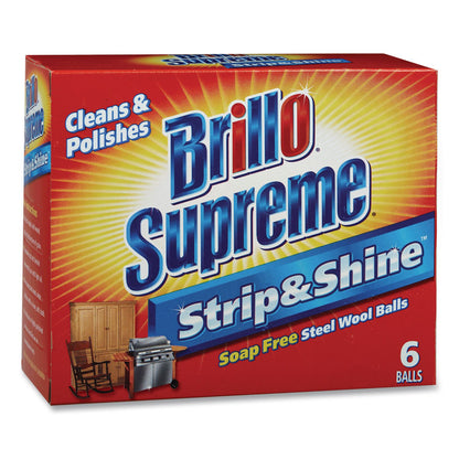 Brillo® Strip and Shine Steel Wool Balls, 2.5 x 2, Gray, 6 Balls/Box, 24 Boxes/Carton (AMY23306)