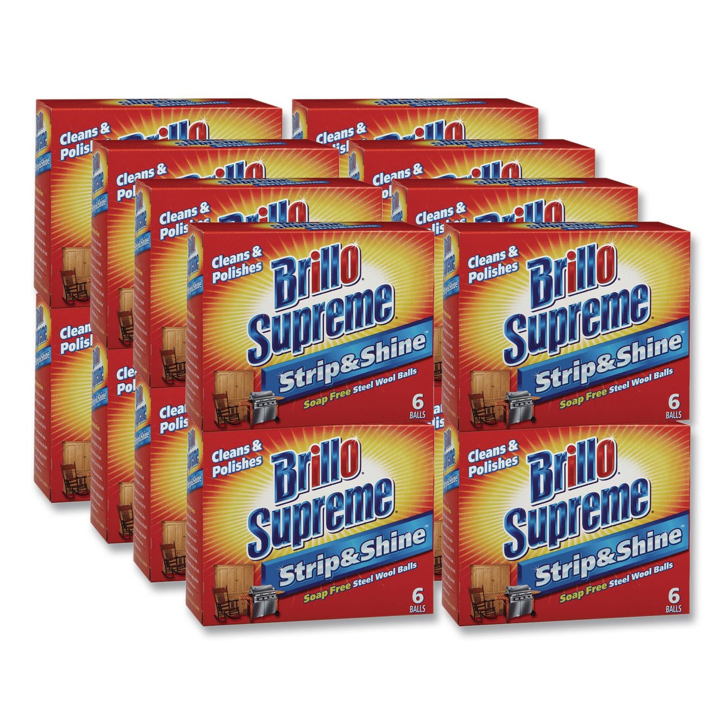 Brillo® Strip and Shine Steel Wool Balls, 2.5 x 2, Gray, 6 Balls/Box, 24 Boxes/Carton (AMY23306)