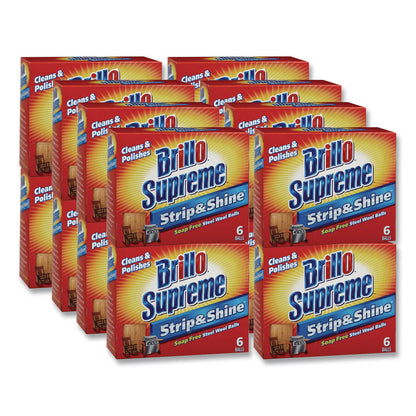 Brillo® Strip and Shine Steel Wool Balls, 2.5 x 2, Gray, 6 Balls/Box, 24 Boxes/Carton (AMY23306)