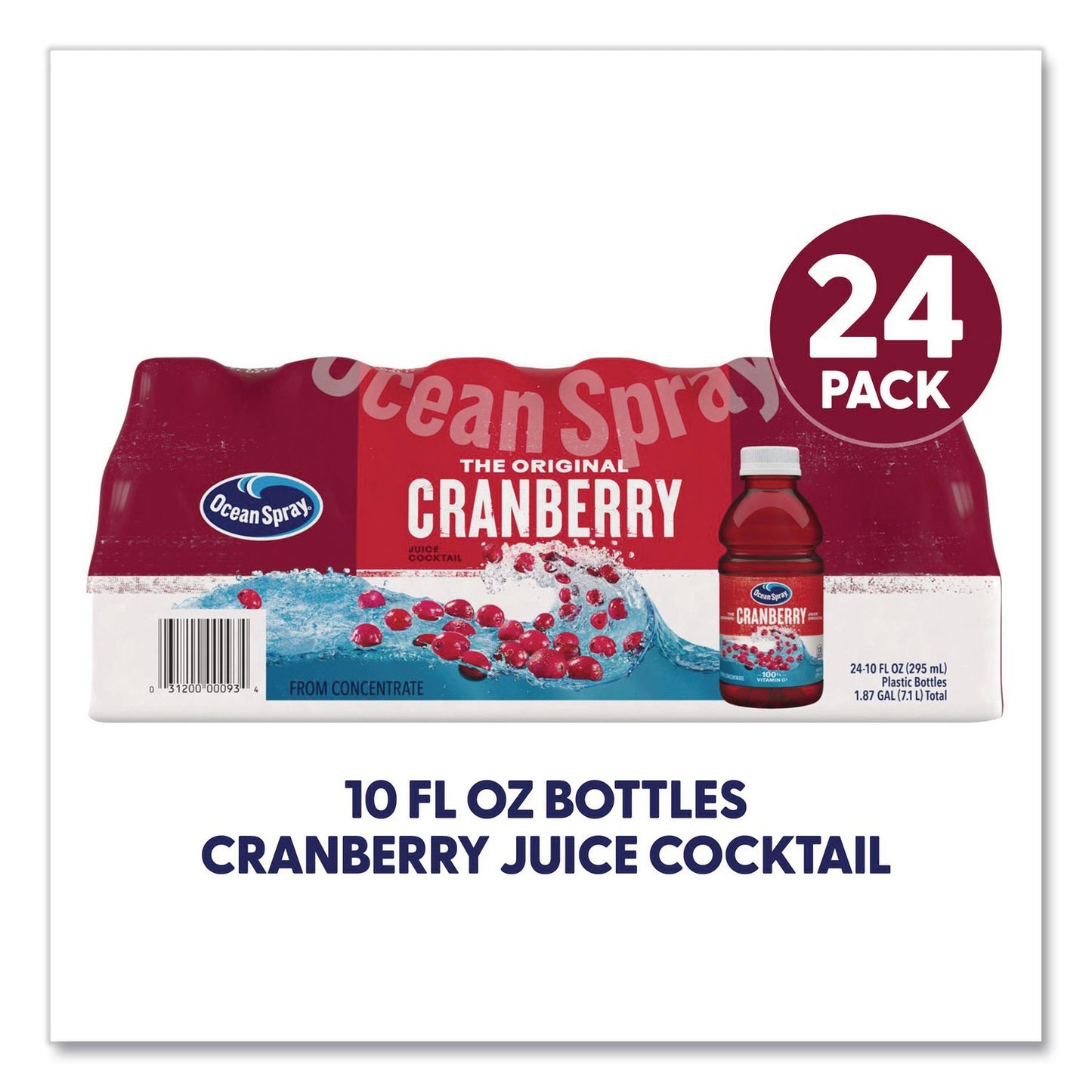 Ocean Spray® Cranberry Juice Cocktail, Cranberry, 10 oz Bottle, 24/Carton (GRR22002661)