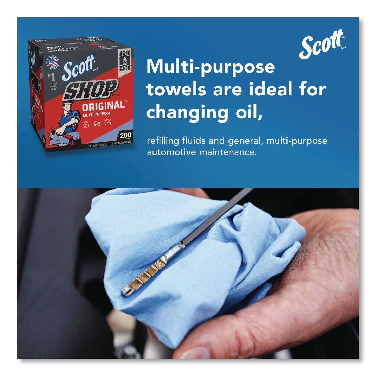 Scott® Shop Towels Original, 1-Ply, 9 x 12, Unscented, Blue, 200/Box (KCM75190BX)