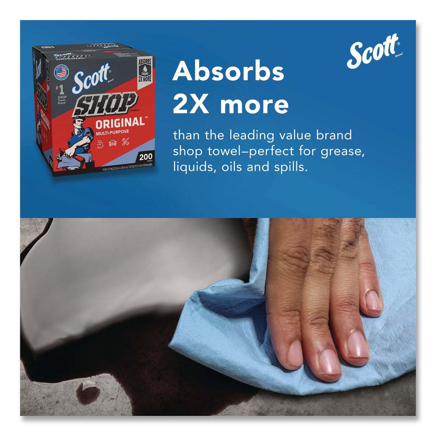 Scott® Shop Towels Original, 1-Ply, 9 x 12, Unscented, Blue, 200/Box (KCM75190BX)
