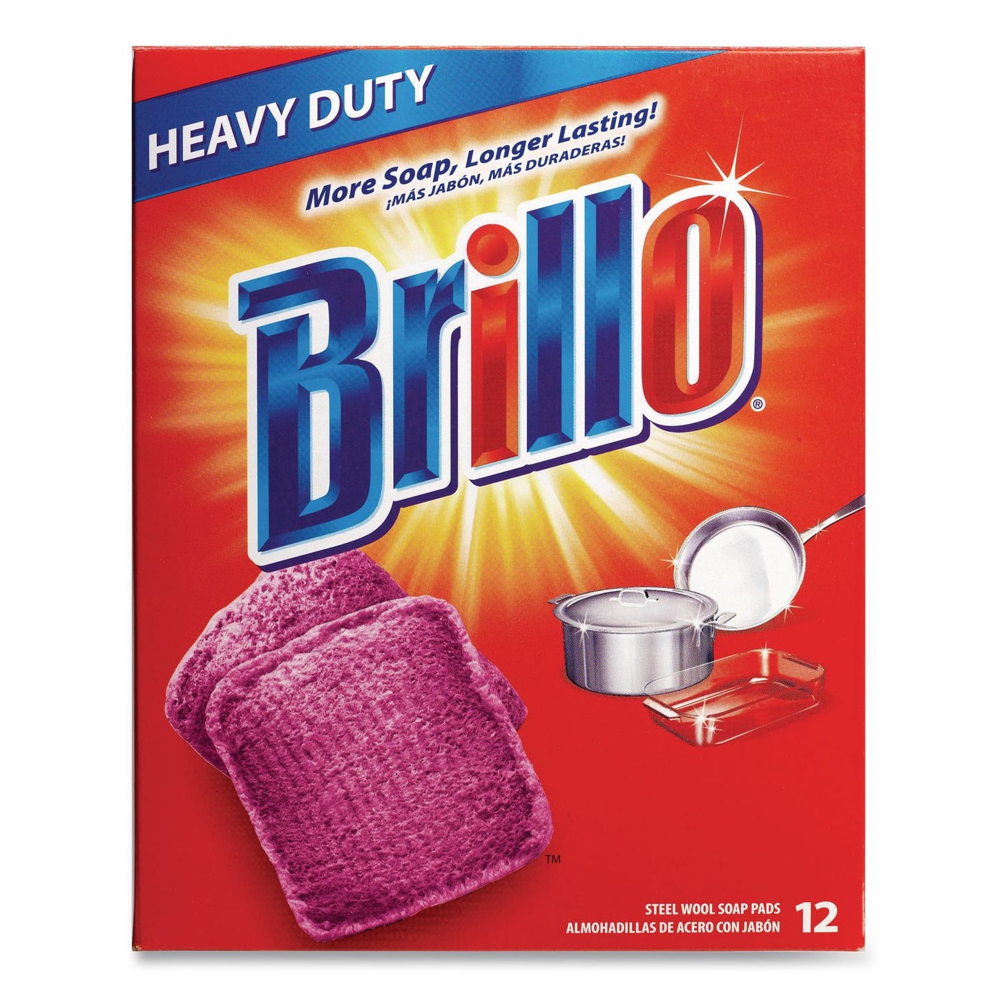 Brillo® Steel Wool Soap Pads, 3 x 3, Gray/Pink, 12 Pads/Box, 12 Boxes/Carton (AMY53335)
