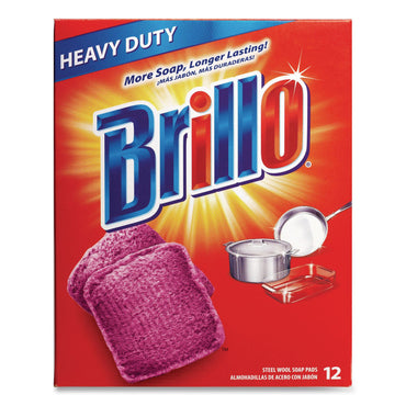 Brillo® Steel Wool Soap Pads, 3 x 3, Gray/Pink, 12 Pads/Box, 12 Boxes/Carton (AMY53335)