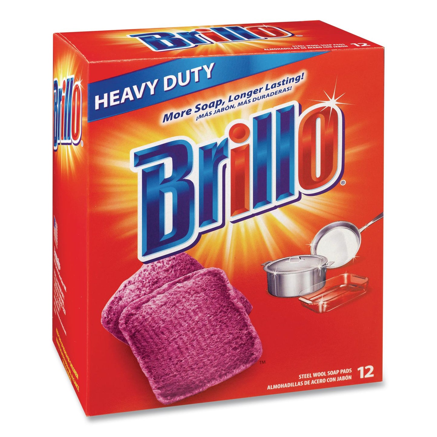 Brillo® Steel Wool Soap Pads, 3 x 3, Gray/Pink, 12 Pads/Box, 12 Boxes/Carton (AMY53335)