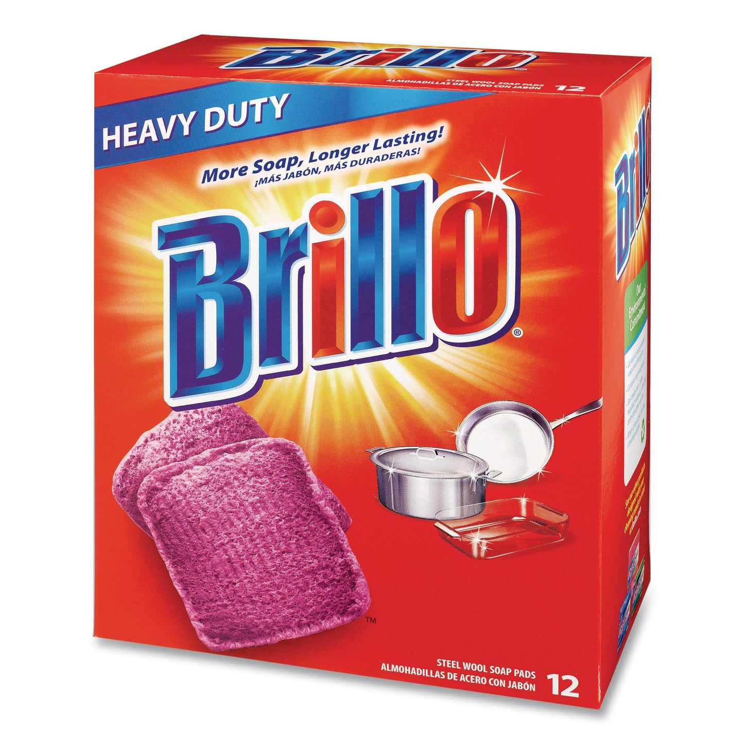 Brillo® Steel Wool Soap Pads, 3 x 3, Gray/Pink, 12 Pads/Box, 12 Boxes/Carton (AMY53335)