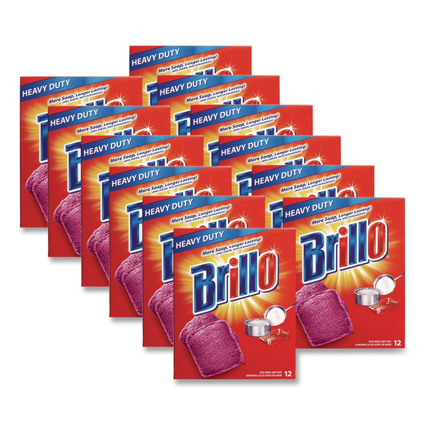 Brillo® Steel Wool Soap Pads, 3 x 3, Gray/Pink, 12 Pads/Box, 12 Boxes/Carton (AMY53335)