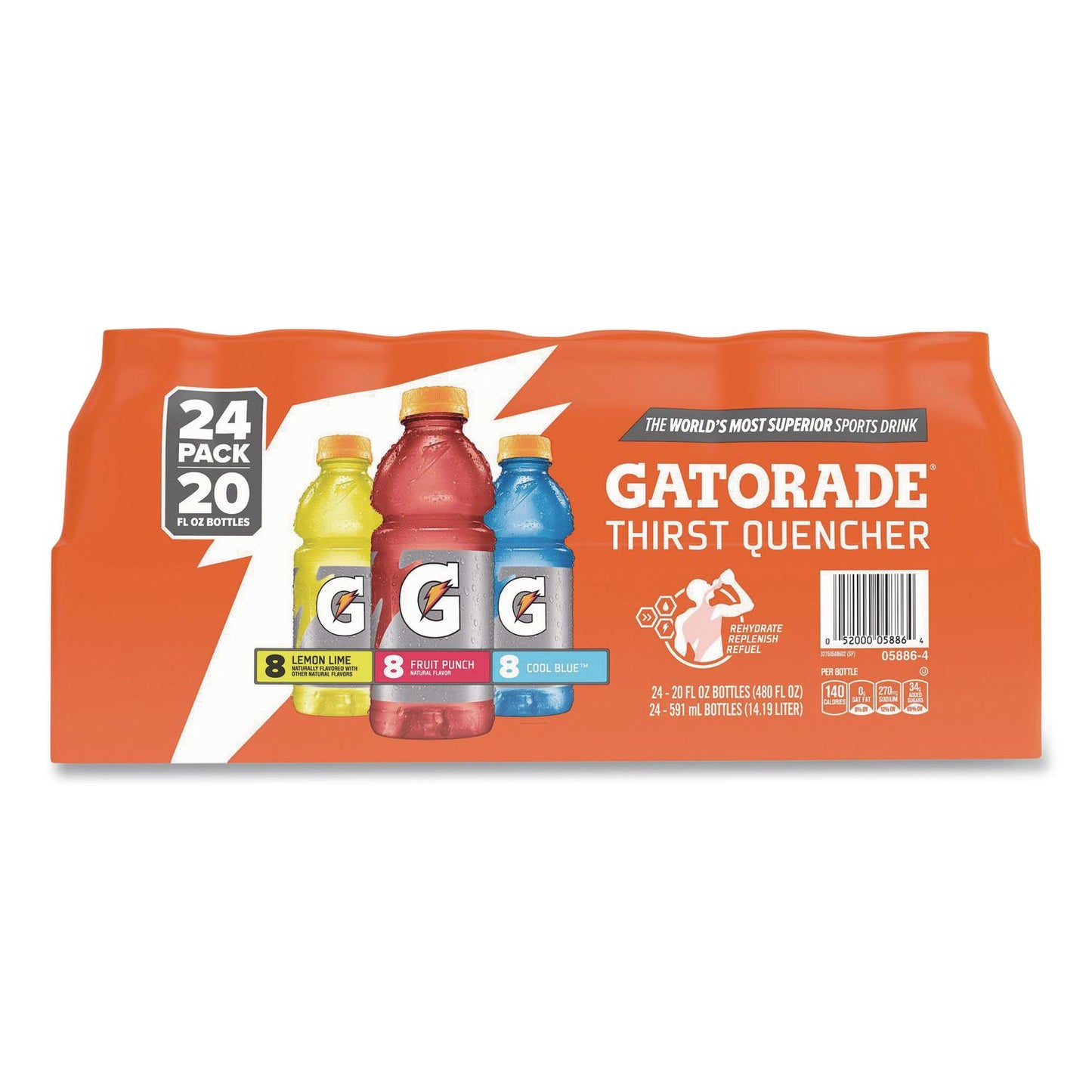 Gatorade® Rainbow Variety Pack, Cool Blue/Fruit Punch/Lemon Lime, 20 oz Bottle, 24/Carton (GRR22002675)