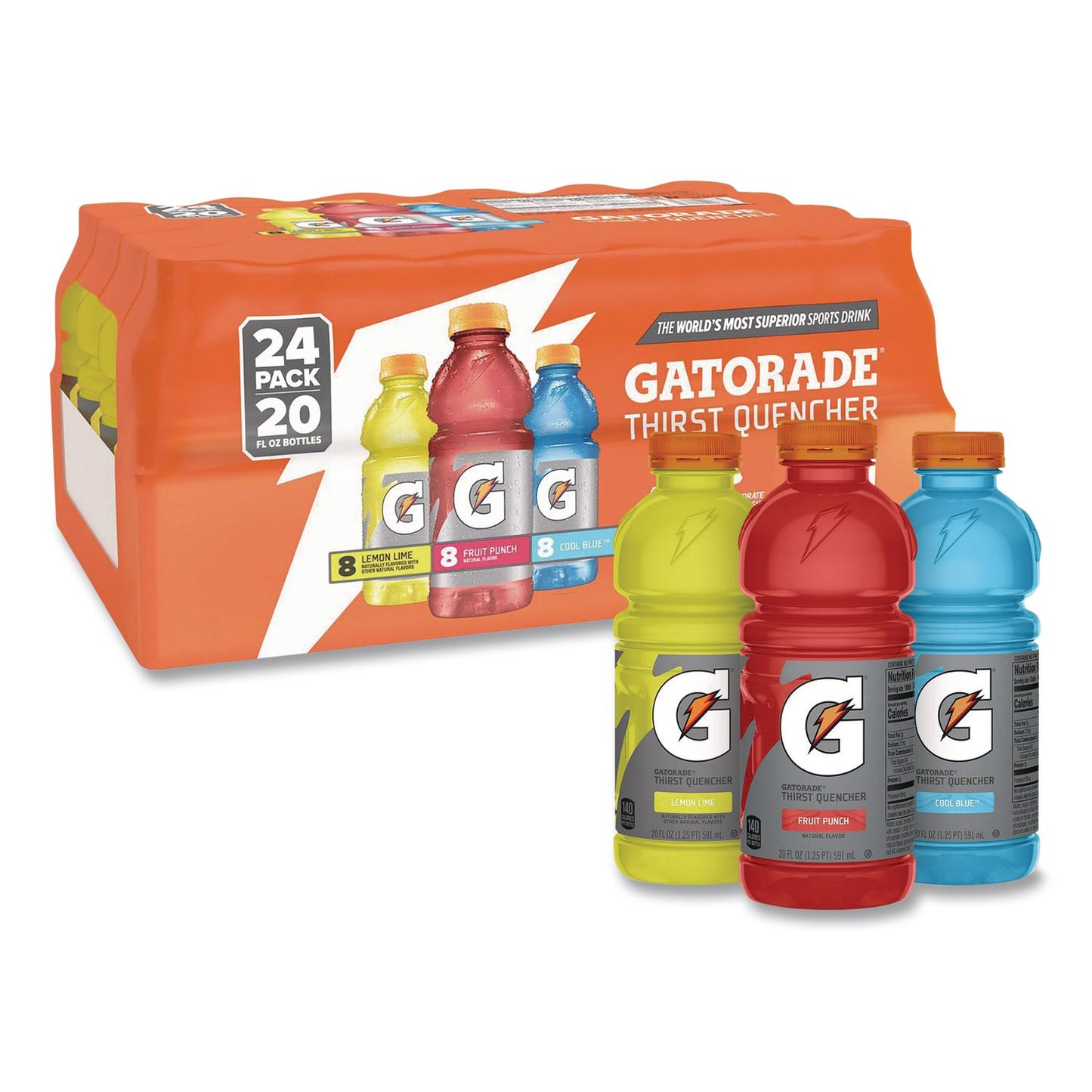 Gatorade® Rainbow Variety Pack, Cool Blue/Fruit Punch/Lemon Lime, 20 oz Bottle, 24/Carton (GRR22002675)