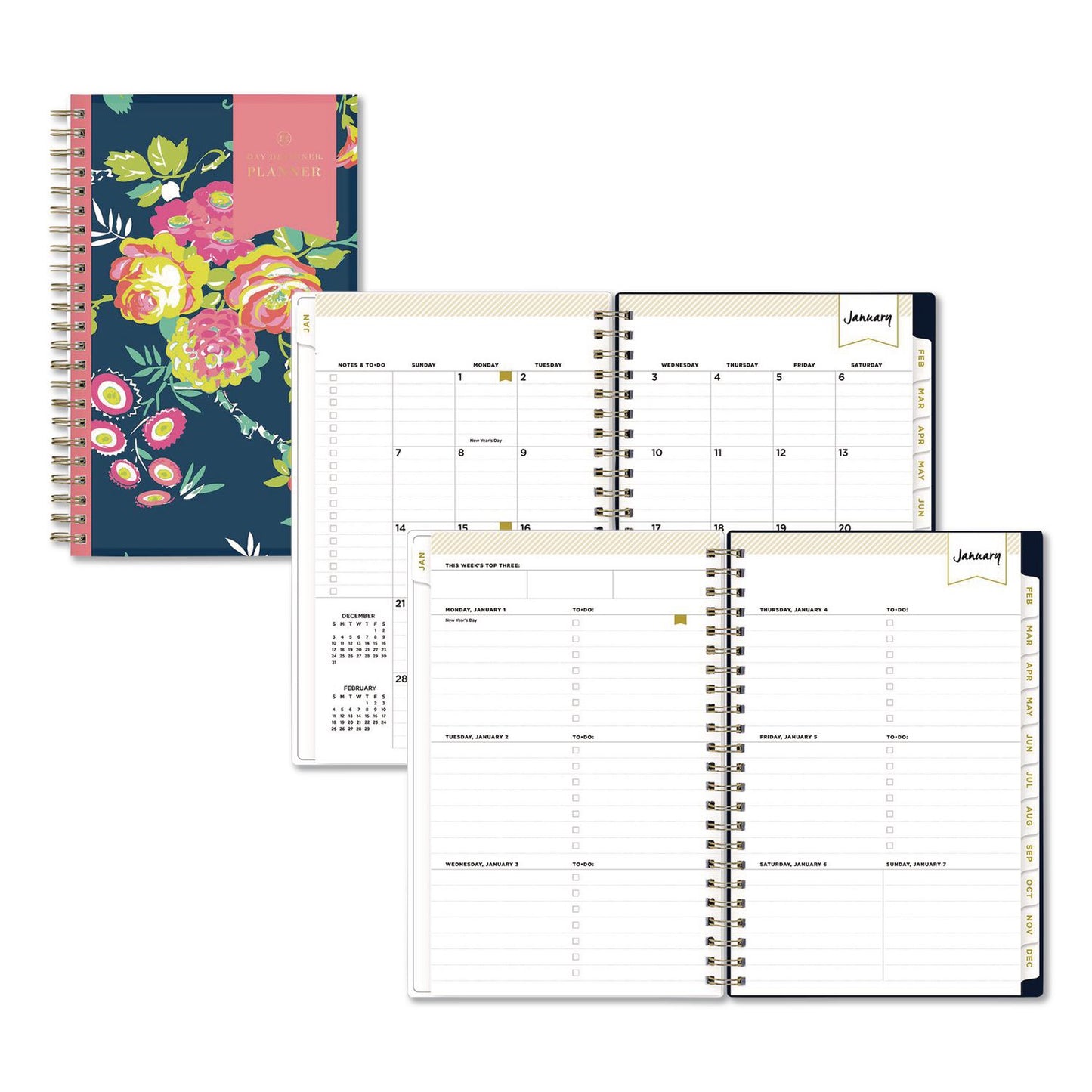 Blue Sky® Day Designer Peyton Create-Your-Own Cover Weekly/Monthly Planner, Floral Artwork, 8 x 5, Navy Cover, 12-Month (Jan-Dec): 2026 (BLS103620)