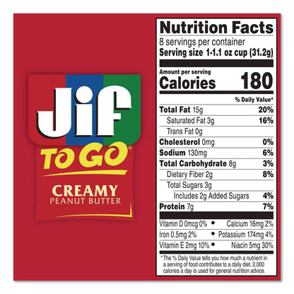 Jif® Creamy Peanut Butter Cups, 1.1 oz Cup, 8/Box (SMU65642)