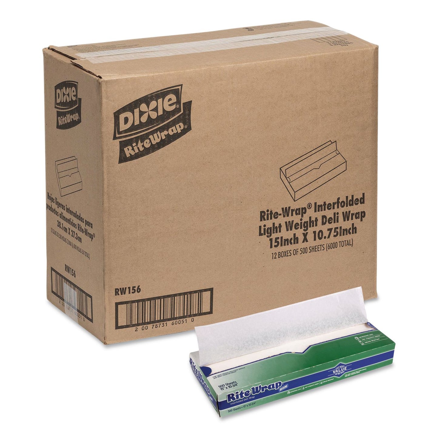Dixie® Dry Wax Light Weight Deli Paper, 15.12 x 10.75, 500/Pack, 12 Packs/Carton (DXERW156)