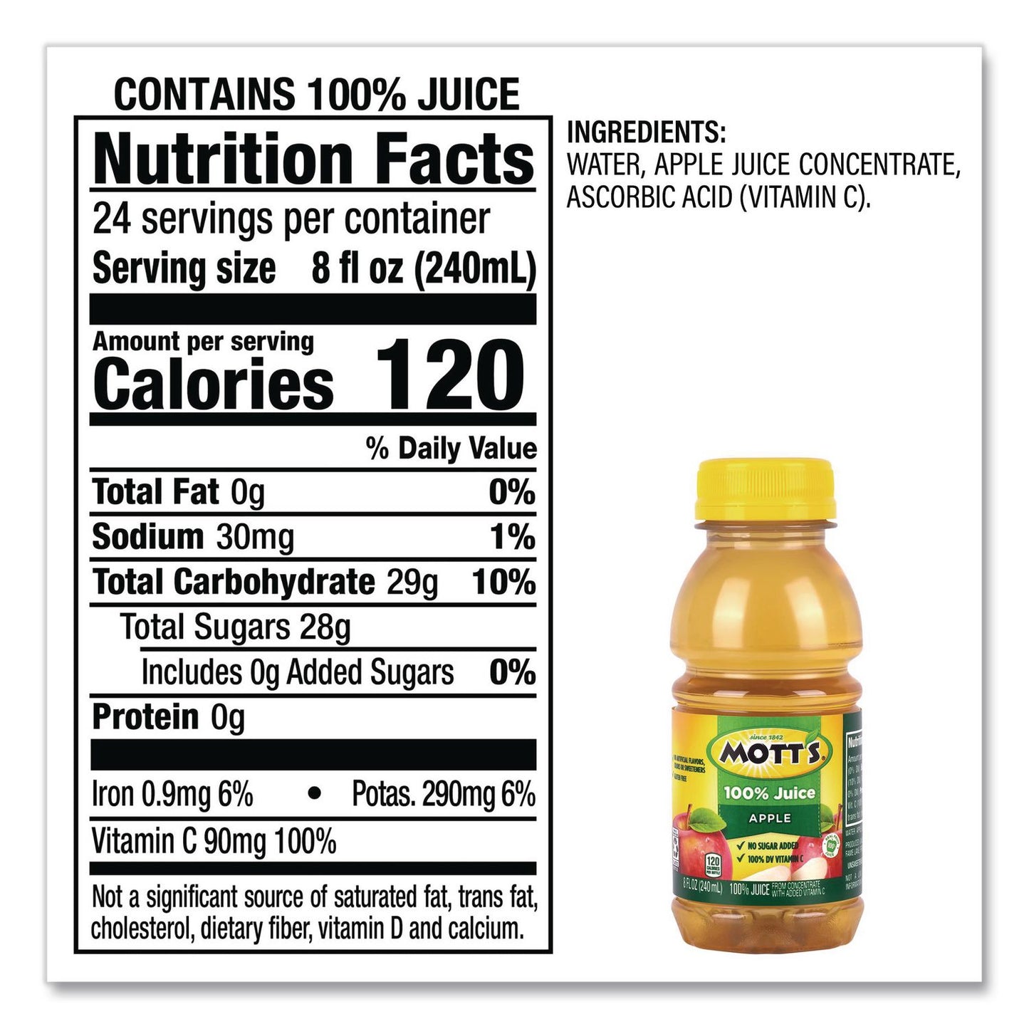 Mott's® 100% Original Apple Juice, Apple, 8 oz Bottle, 24/Carton (GRR22002660)