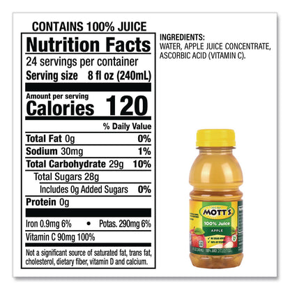 Mott's® 100% Original Apple Juice, Apple, 8 oz Bottle, 24/Carton (GRR22002660)