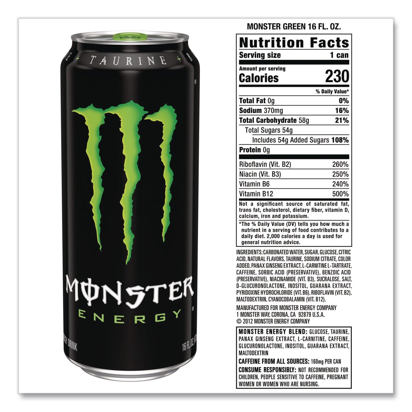 Monster Energy® Original, 16 oz Bottle, 24/Carton (GRR22002676)