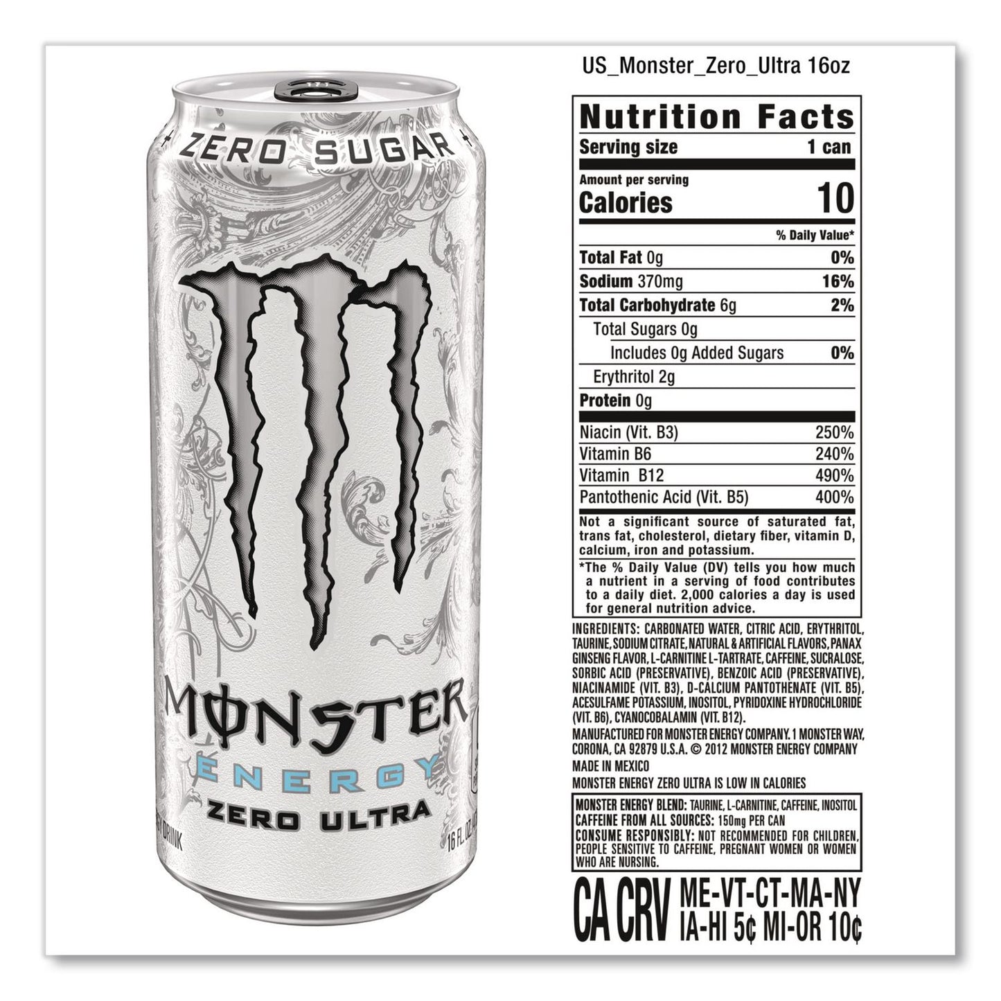 Monster Energy® Ultra Zero, Original, 16 oz Bottle, 24/Carton (GRR22002677)