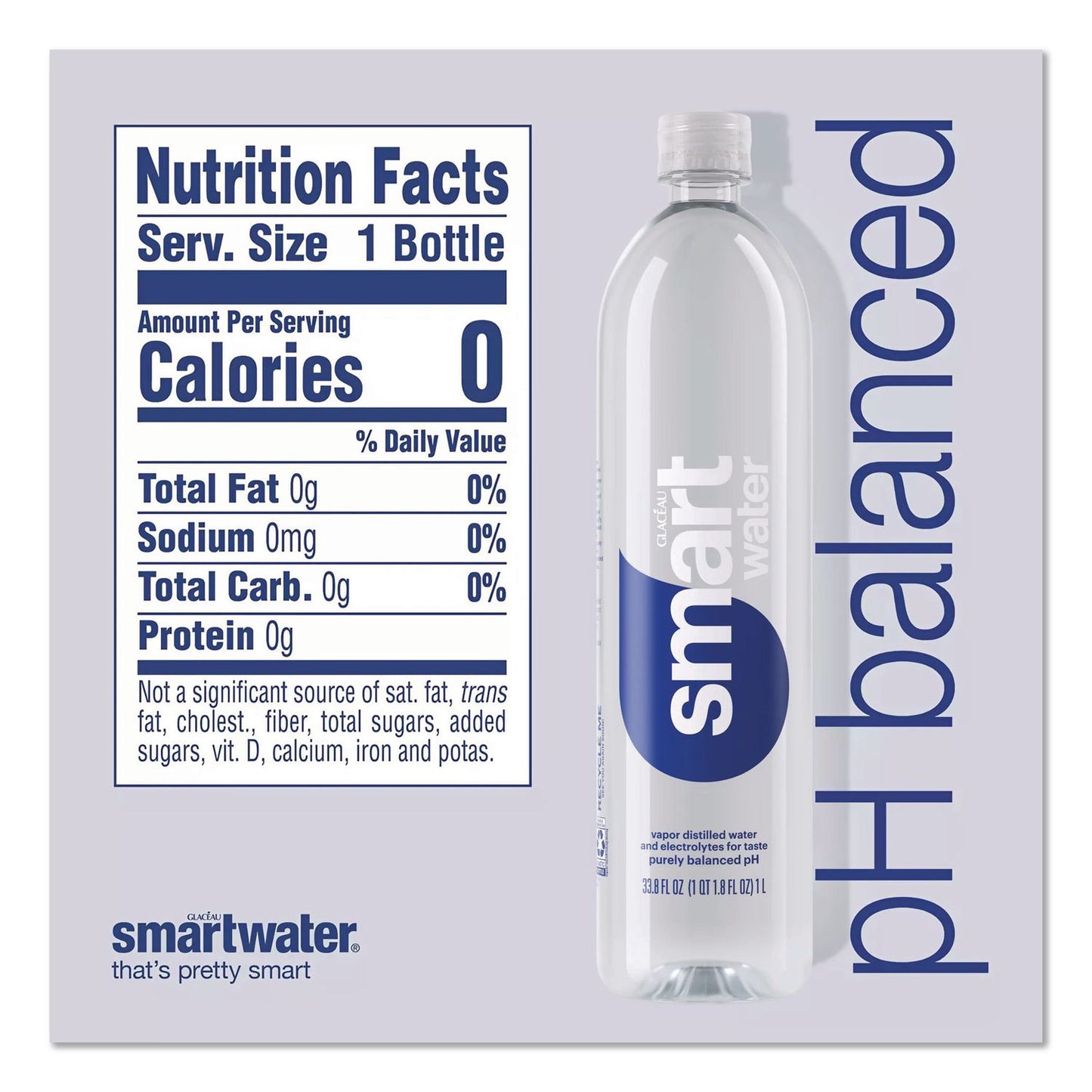 smartwater® Vapor-Distilled Water, Unflavored, 33.8 oz Bottle, 15/Carton (GRR22002684)