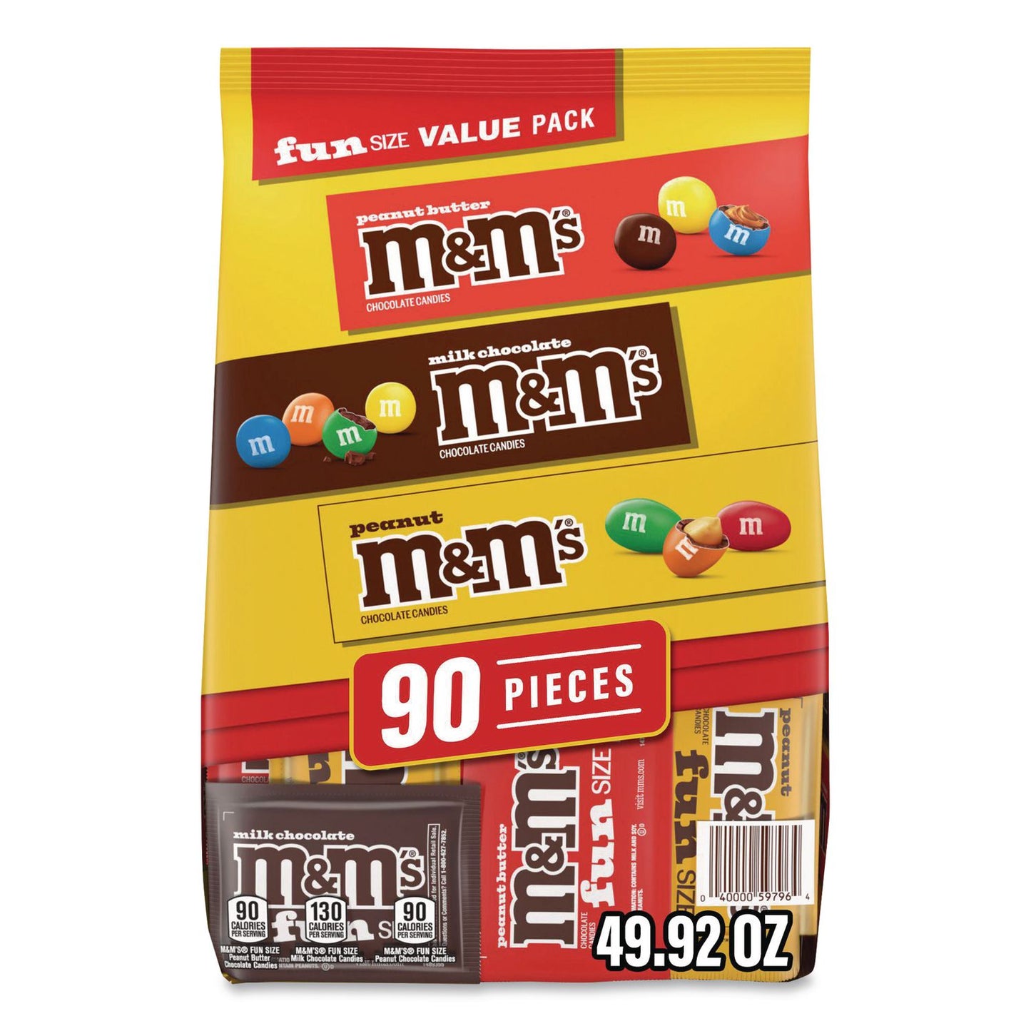 M & M's® Milk Chocolate, Peanut and Peanut Butter Fun Size Variety Pack, Assorted Flavors, Individually Wrapped, 90 Pieces (GRR22002630)