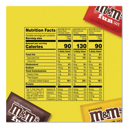 M & M's® Milk Chocolate, Peanut and Peanut Butter Fun Size Variety Pack, Assorted Flavors, Individually Wrapped, 90 Pieces (GRR22002630)