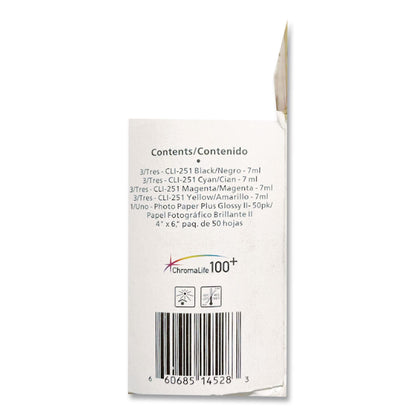 Canon® 6513B010 (CLI-251) Ink/Paper Combo, Black/Cyan/Magenta/Yellow (CNM6513B010)