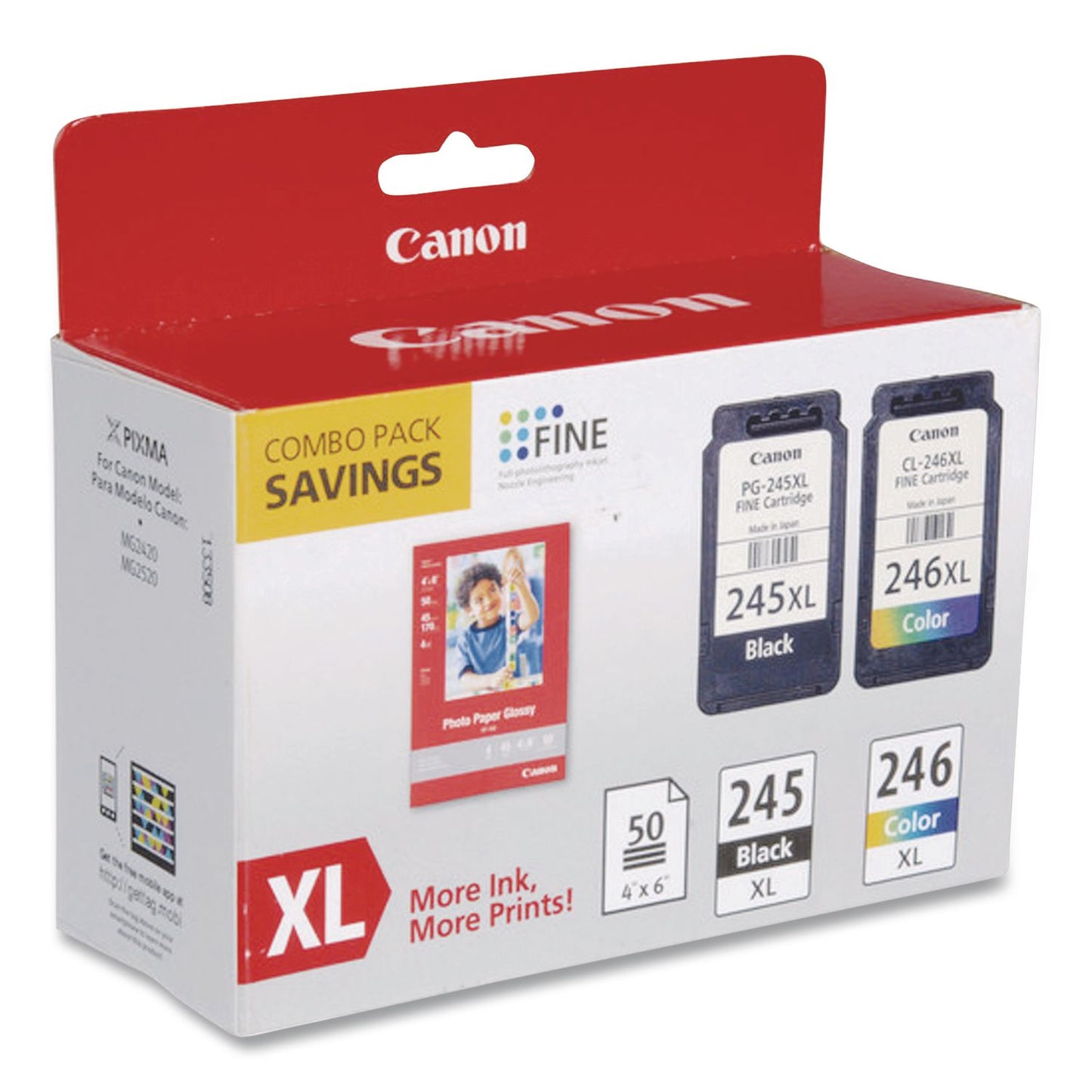 Canon® 8278B005 (PG-245XL/CL-246XL) Ink/Paper Combo, 180/300 Page-Yield, Black/Tri-Color (CNM8278B005)