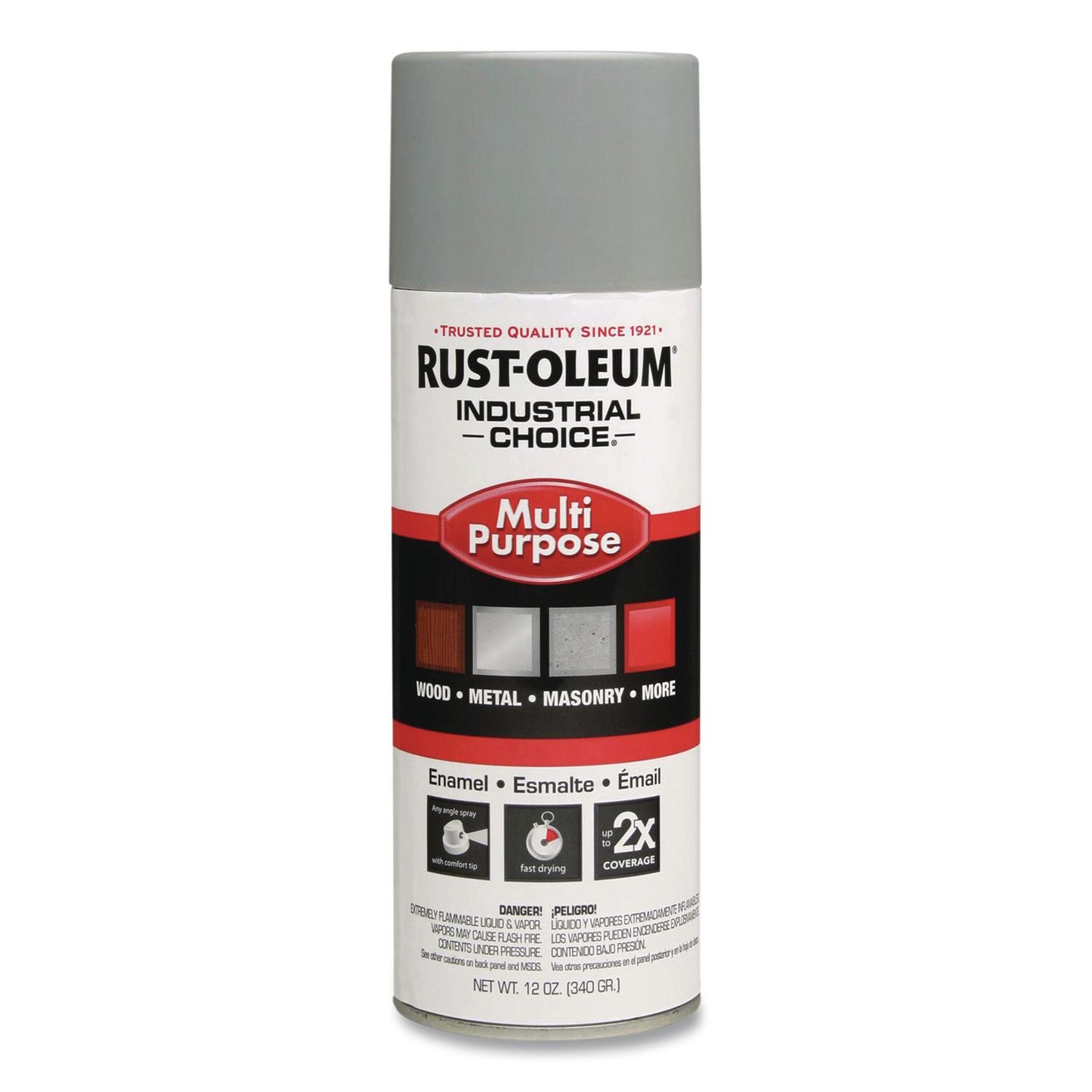 Rust-Oleum® Industrial Choice 1600 System Multi-Purpose Enamel Spray Paint, Gloss ANSI 61 Light Gray, 12 oz Aerosol Can, 6/Carton (RST214645)