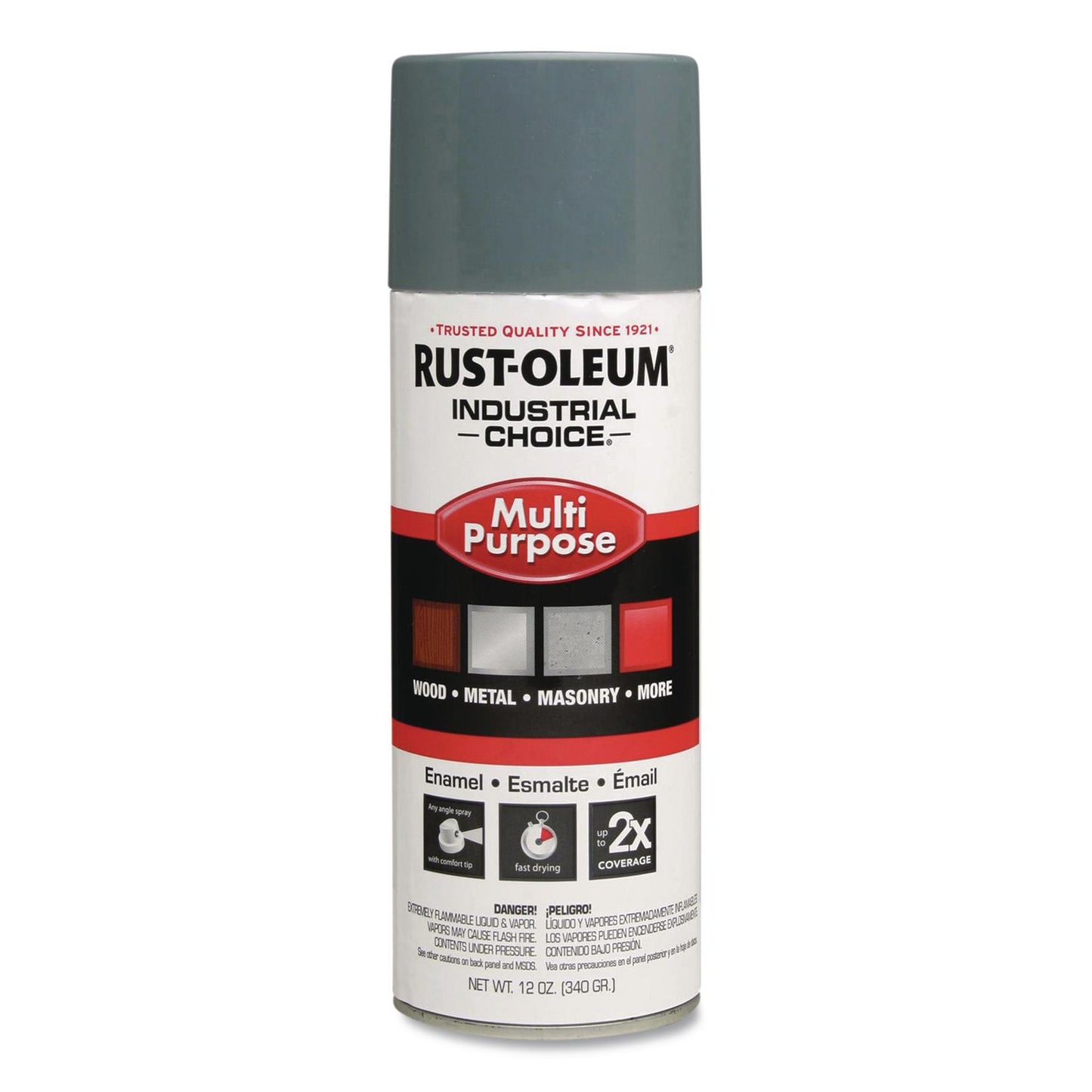 Rust-Oleum® Industrial Choice 1600 System Multi-Purpose Enamel Spray Paint, Gloss ANSI 49 Medium Light Gray, 12 oz Aerosol Can, 6/Carton (RST214646)