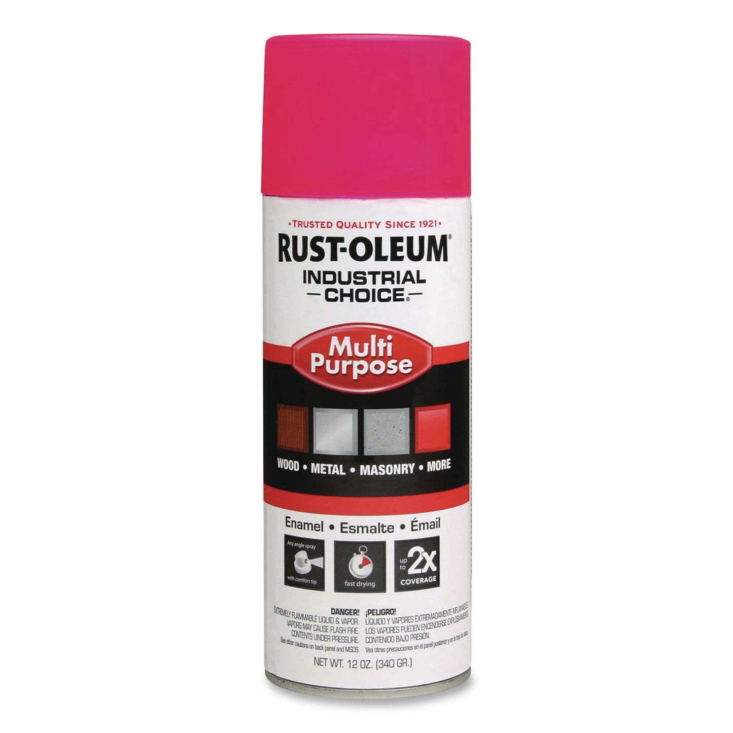 Rust-Oleum® Industrial Choice 1600 System Multi-Purpose Enamel Spray Paint, Gloss Fluorescent Pink, 12 oz Aerosol Can, 6/Carton (RST1659830)