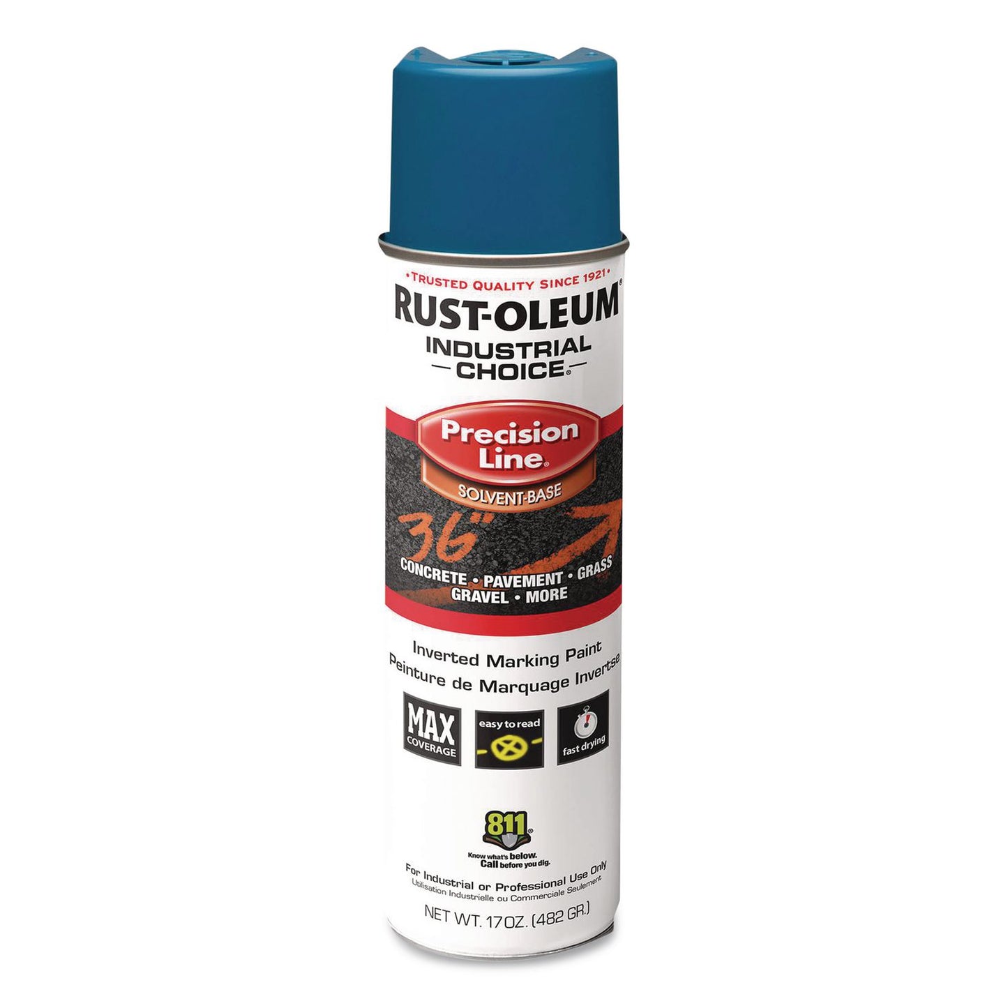 Rust-Oleum® Industrial Choice M1600 System Solvent-Based Precision Line Marking Paint, Flat Blue, 17 oz Aerosol Can, 12/Carton (RST203022V)