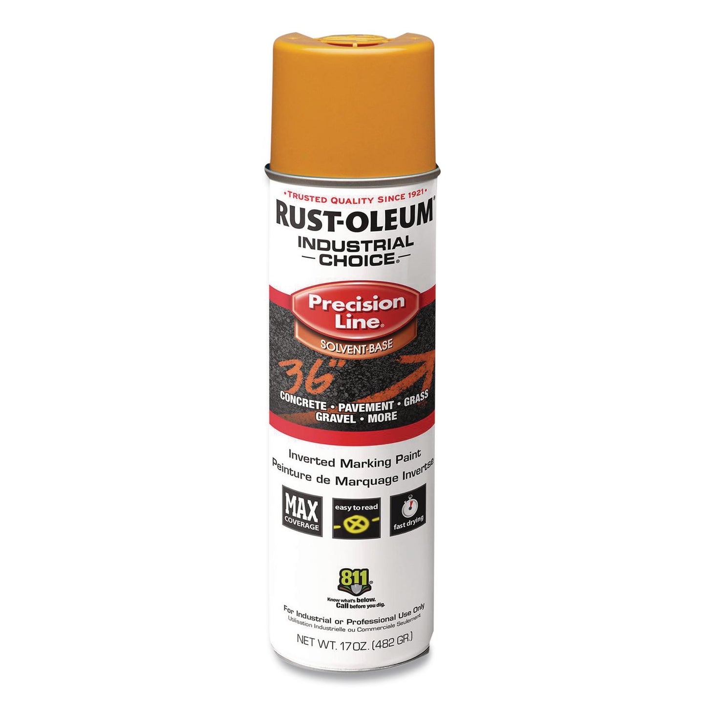 Rust-Oleum® Industrial Choice M1600 System Solvent-Based Precision Line Marking Paint, Flat Yellow, 17 oz Aerosol Can, 12/Carton (RST203024V)